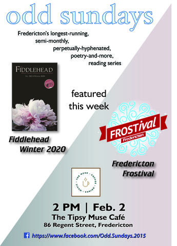 Poster advertising Odd Sundays Reading Series and Fiddlehead Winter 2020 issue